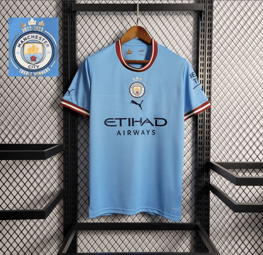 22/23 Manchester City Home Jersey With Treble Winners Patch