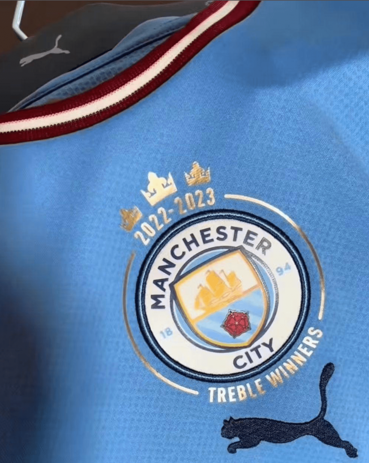 22/23 Manchester City Home Jersey With Treble Winners Patch