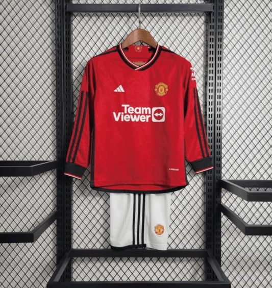 23-24 Kids Manchester United Home Long Sleeve Jersey