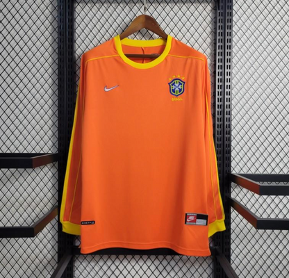 Retro 1998 Brazil Goalkeeper Orange Long Sleeve Jersey