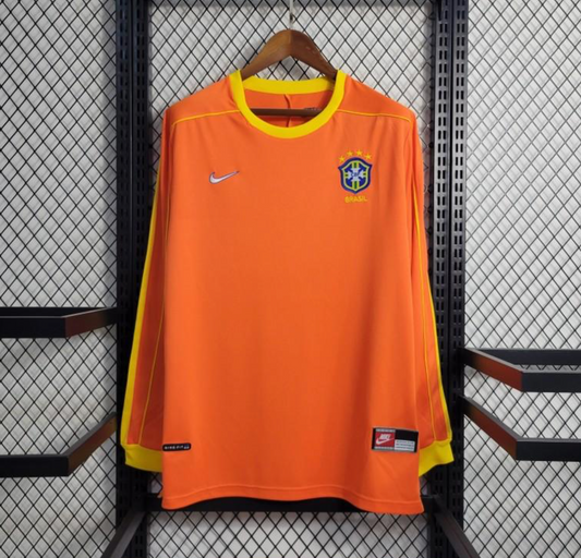 Retro 1998 Brazil Goalkeeper Orange Long Sleeve Jersey