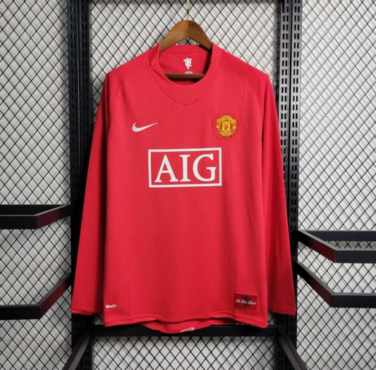 Retro 07-08 Manchester United Home Premier League Long Sleeve Jersey