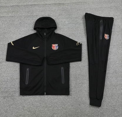 24/25 Barcelona Black Hoodie Full Zipper Jacket + Long Pants