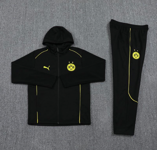 24/25 Borussia Dortmund Black Hoodie Full Zipper Jacket + Long Pants