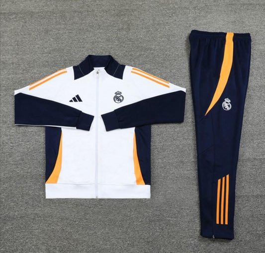 24/25 Real Madrid White Full Zipper Jacket + Long Pants