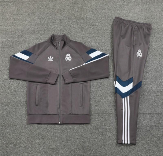 24/25 Real Madrid Grey Full Zipper Jacket + Long Pants