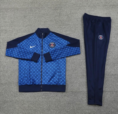 24/25 PSG Blue Grid Pattern Full Zipper Jacket + Long Pants