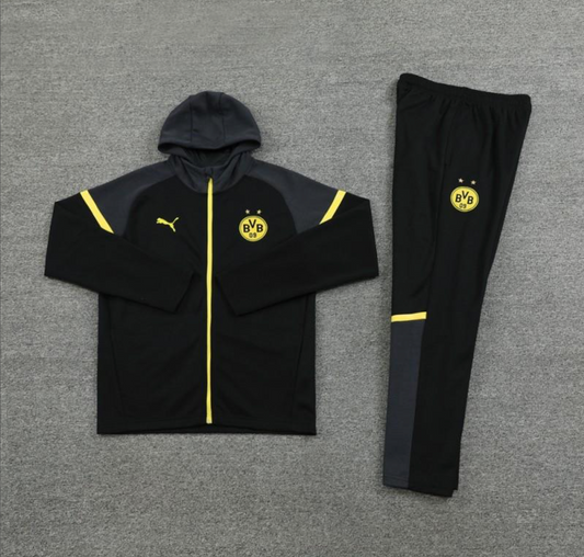 24/25 Borussia Dortmund Black Hoddie Full Zipper Jacket + Long Pants