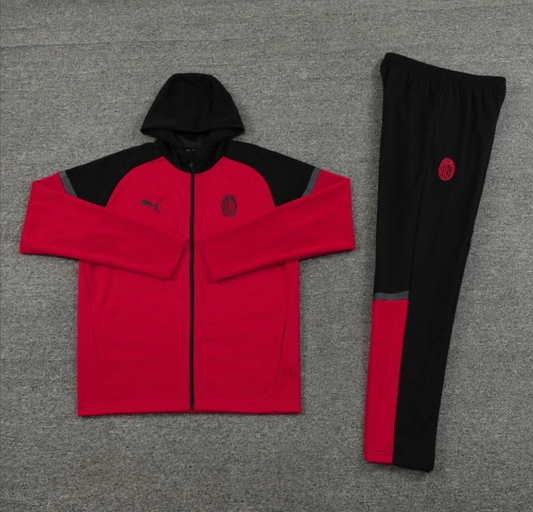 24/25 AC Milan Red/Black Hoodie Full Zipper Jacket + Long Pants