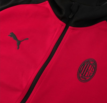 24/25 AC Milan Red/Black Hoodie Full Zipper Jacket + Long Pants