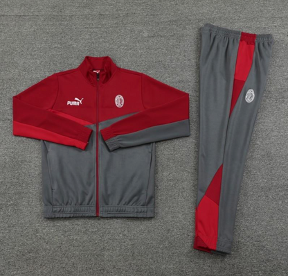 24/25 AC Milan Red/Grey Full Zipper Jacket + Long Pants