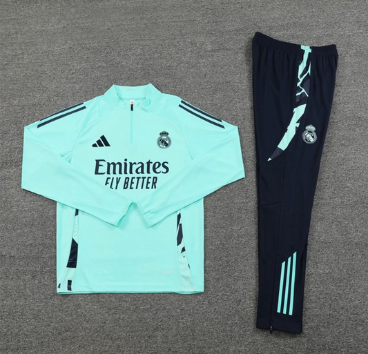 24/25 Real Madrid Lake Blue Half Zipper Jacket + Long Pants