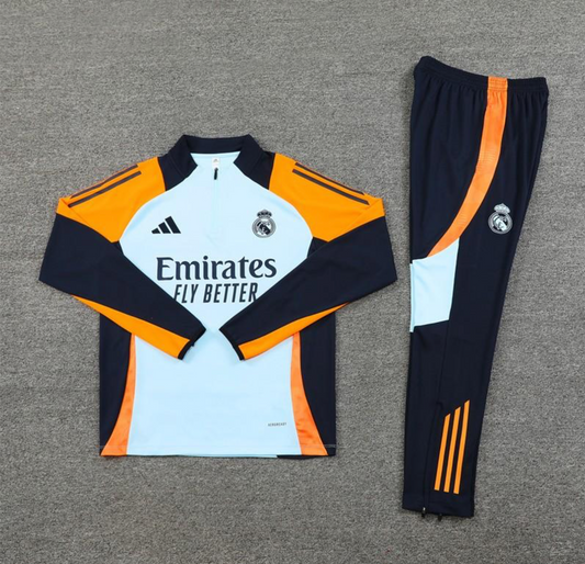 24/25 Real Madrid Light Blue/Orange Half Zipper Jacket + Long Pants