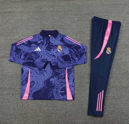 24/25 Real Madrid Navy Dragon Half Zipper Jacket + Long Pants