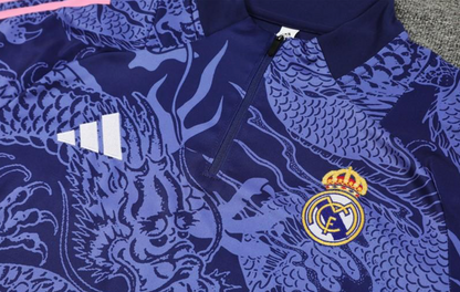 24/25 Real Madrid Navy Dragon Half Zipper Jacket + Long Pants