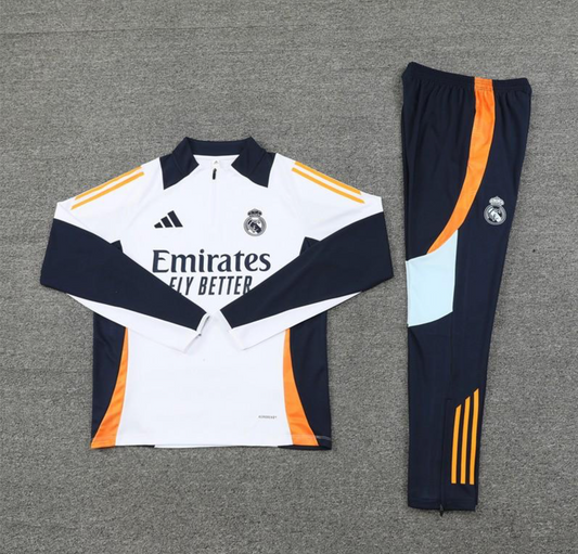 24/25 Real Madrid White Half Zipper Jacket + Long Pants