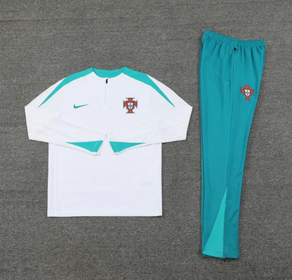 2024 Portugal White Half Zipper Jacket + Long Pants