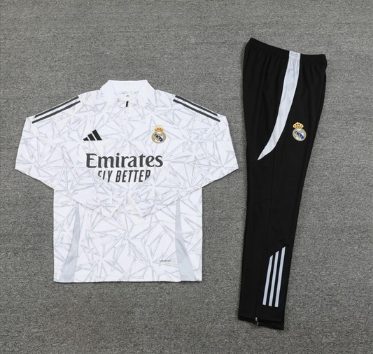 24/25 Real Madrid White Special Half Zipper Jacket + Long Pants