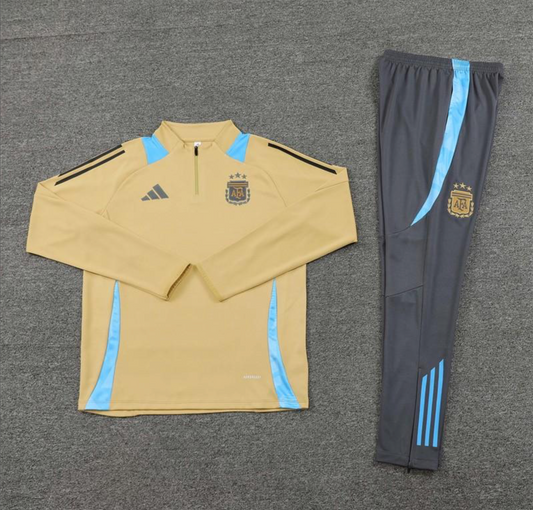 2024 Argentina Golden Half Zipper Jacket + Long Pants