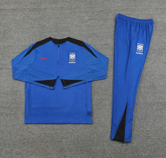 2024 South Korea Blue Half Zipper Jacket + Long Pants