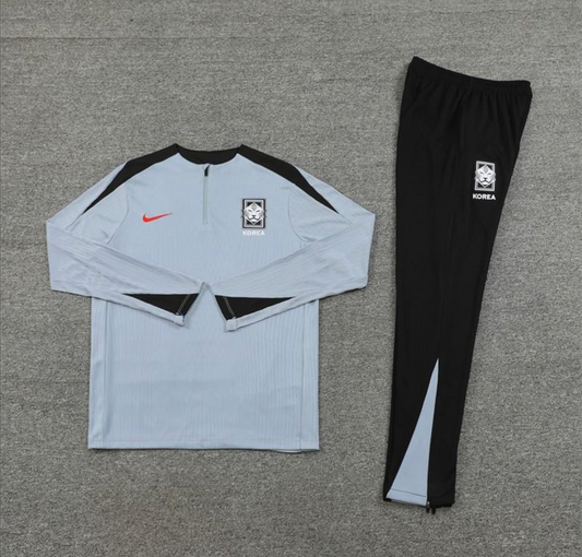 2024 South Korea Grey Half Zipper Jacket + Long Pants