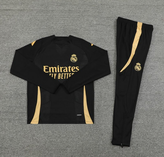 24/25 Real Madrid Black/Golden Half Zipper Jacket + Long Pants