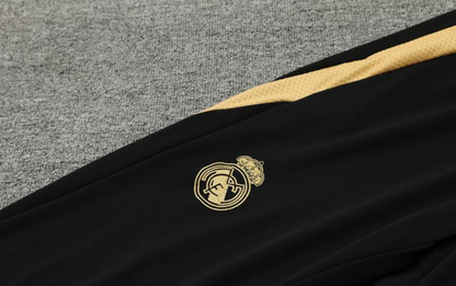 24/25 Real Madrid Black/Golden Half Zipper Jacket + Long Pants