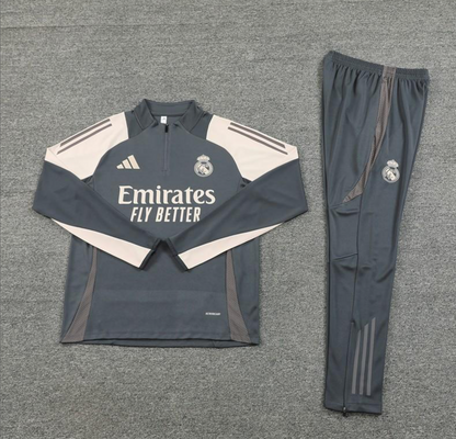 24/25 Real Madrid Grey/Khaki Half Zipper Jacket + Long Pants