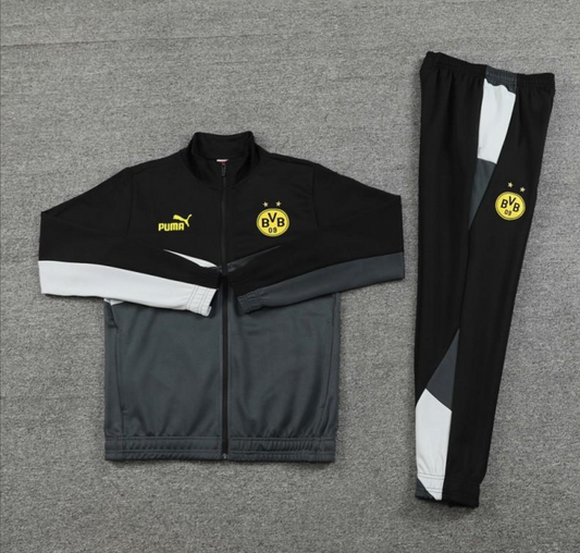 24/25 Borussia Dortmund Grey/Black Full Zipper Jacket + Long Pants