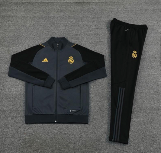 23/24 Real Madrid Grey/Black Full Zipper Jacket + Pants