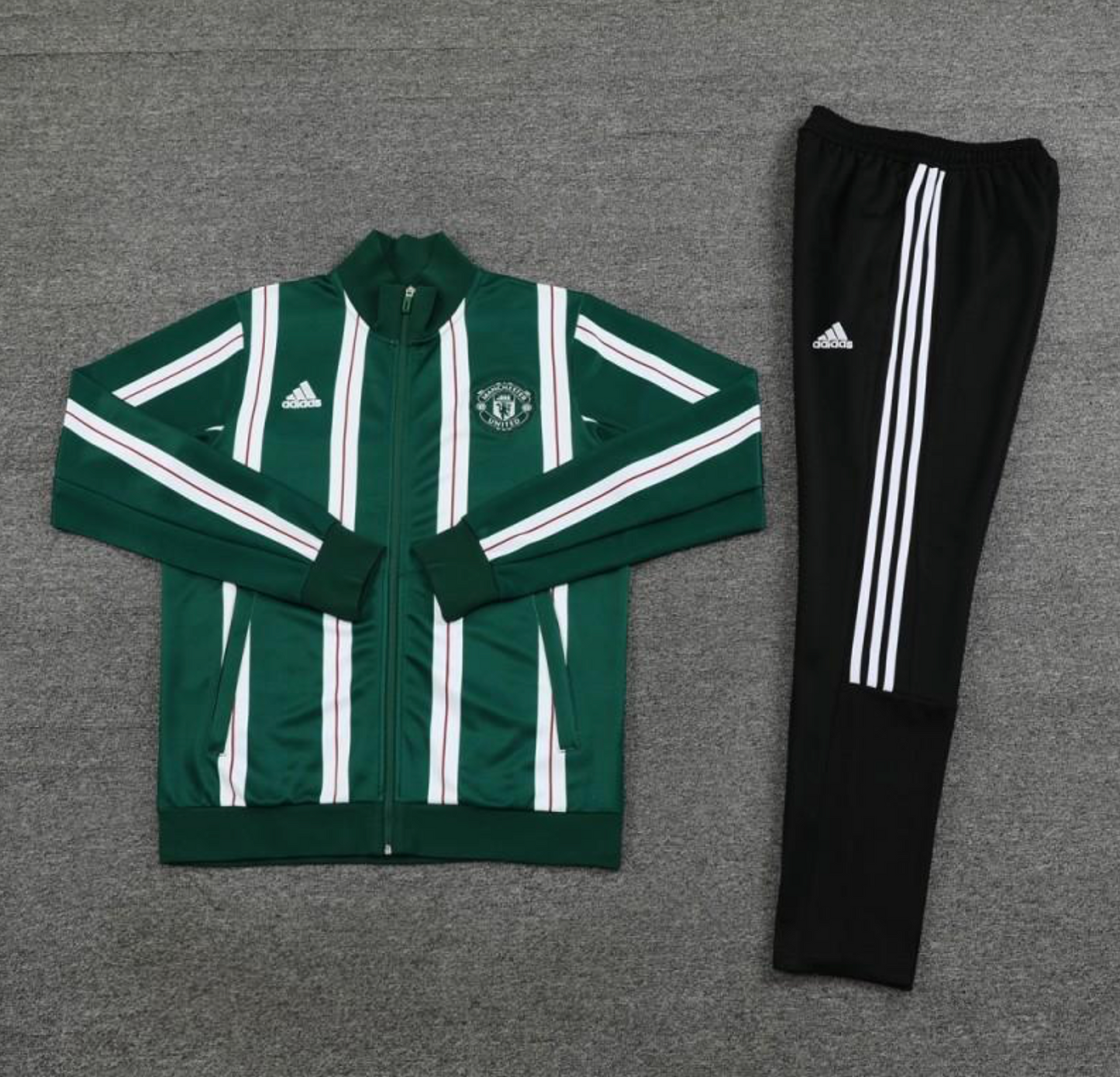 23/24 Manchester United Green White Stripe Full Zipper Jacket + Pants