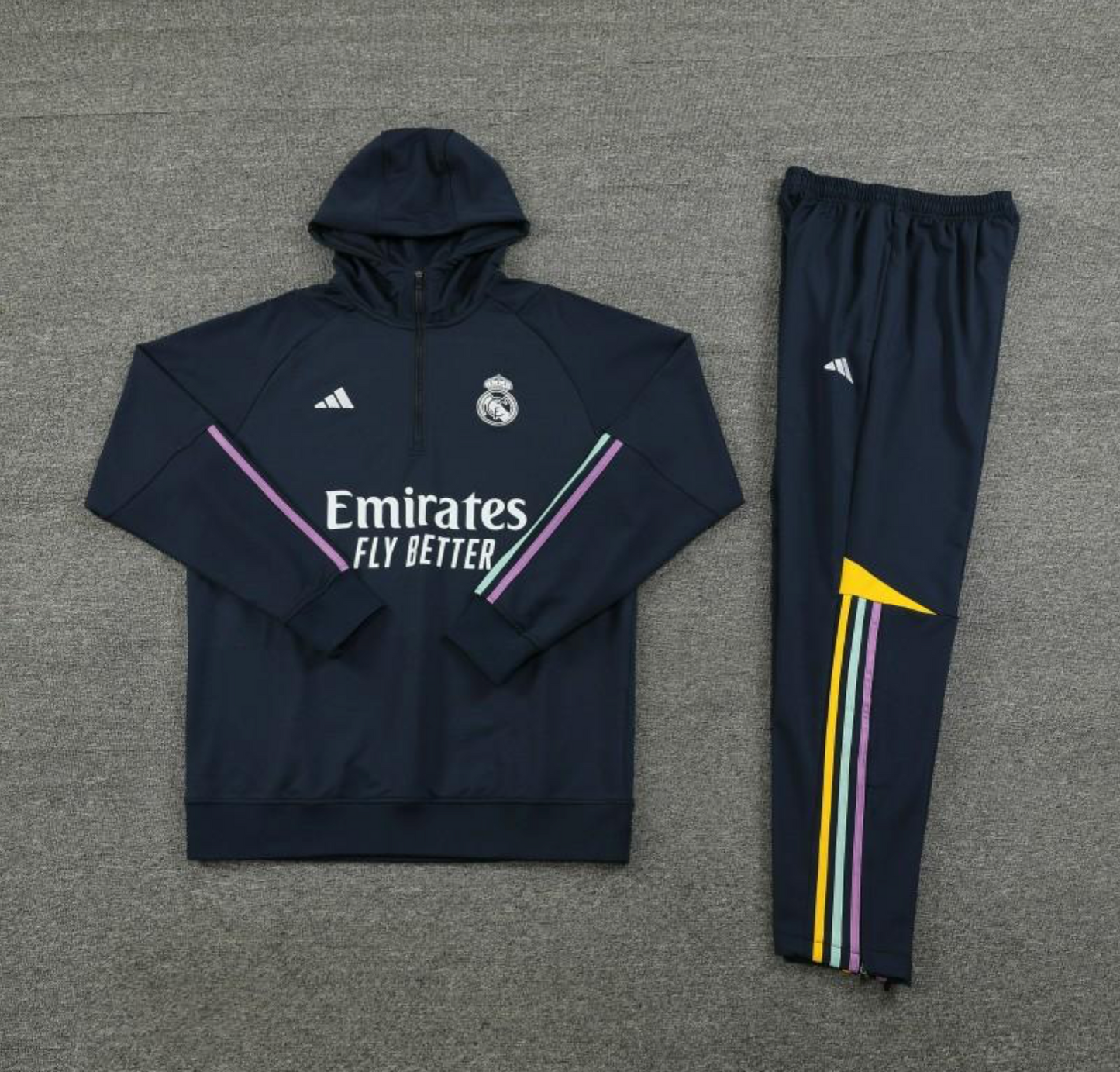 23/24 Real Madrid Navy Hoodie Half Zipper Jacket + Pants