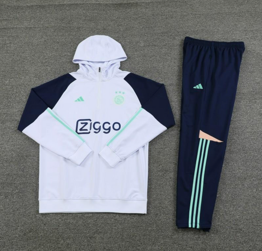 23/24 Ajax White Hoodie Full Zipper Jacket + Pants