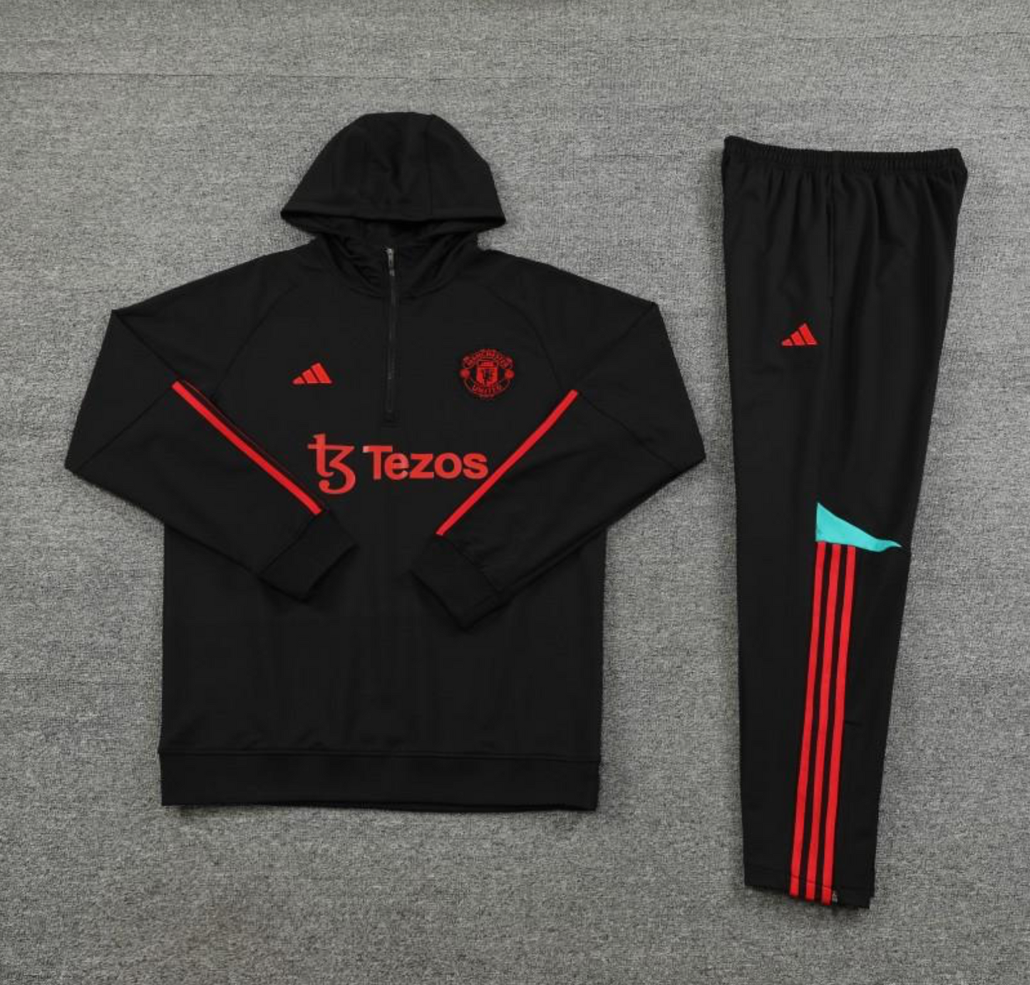 23/24 Manchester United Black Hoodie Half Zipper Jacket + Pants