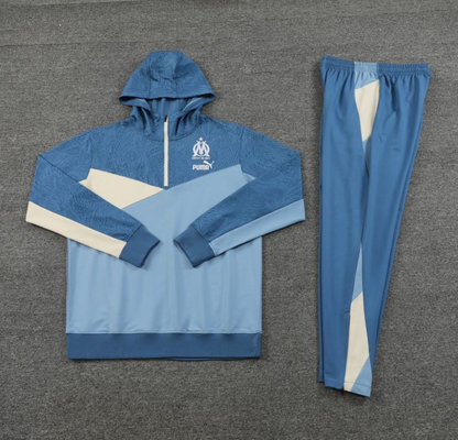 23/24 Olympique Marseille Blue Half Zipper Hoodie Jacket + Pants