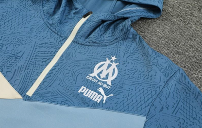 23/24 Olympique Marseille Blue Half Zipper Hoodie Jacket + Pants