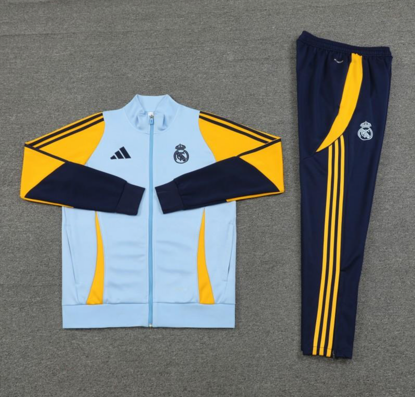 24/25 Real Madrid Light Blue/Yellow Full Zipper Jacket + Long Pants