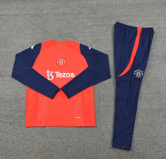 24/25 Manchester United Orange/Navy Half Zipper Jacket+Long Pants