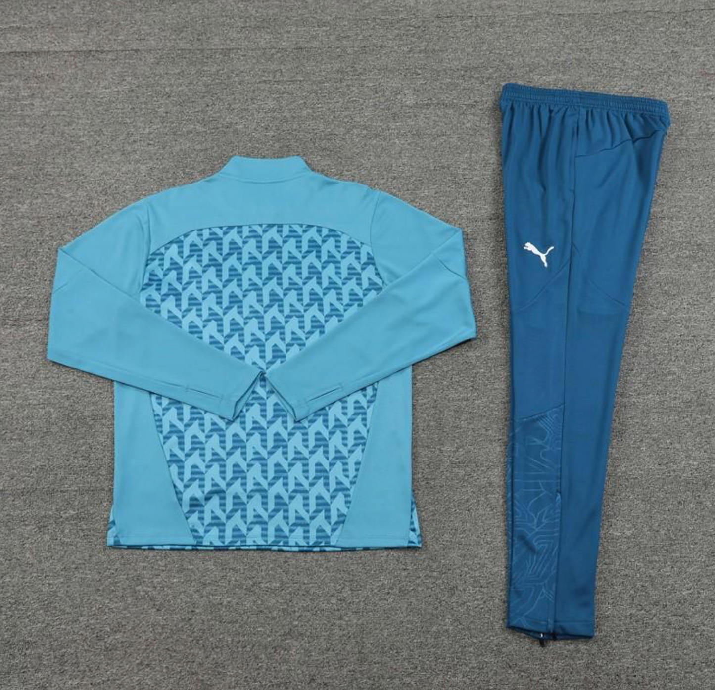 24/25 Olympique Marseille Blue Grid Half Zipper Jacket + Long Pants