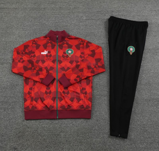 2024 Morocco Red Full Zipper Hoodie Jacket + Pants